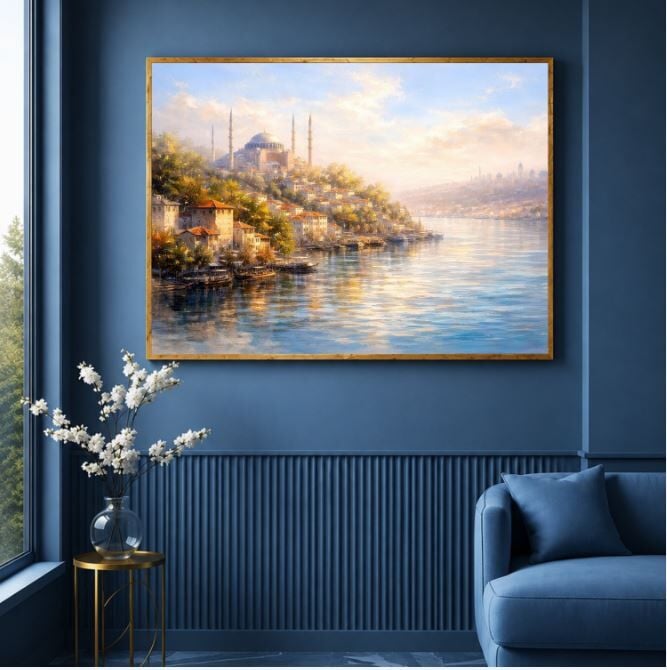 İstanbul Yağlı Boya Tablo Boğaz Manzarası ve Ayasofya Görünümlü