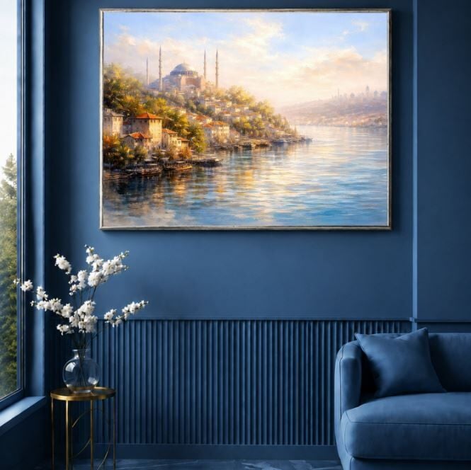 İstanbul Yağlı Boya Tablo Boğaz Manzarası ve Ayasofya Görünümlü