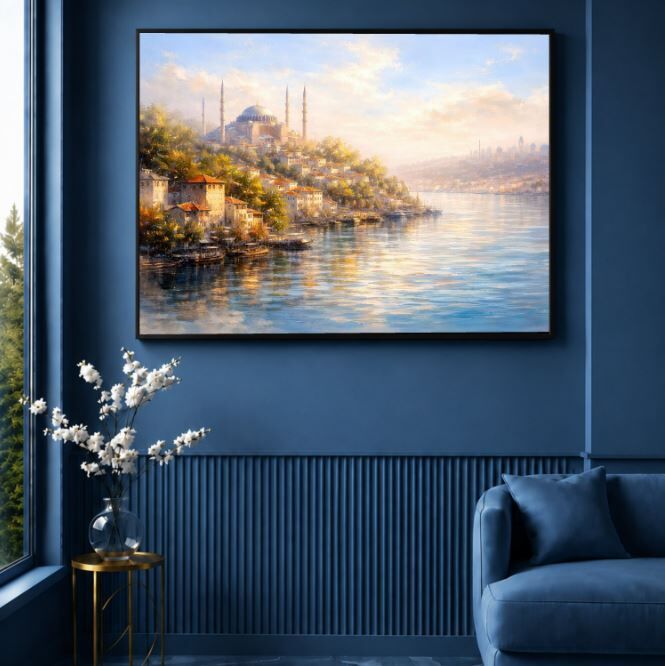 İstanbul Yağlı Boya Tablo Boğaz Manzarası ve Ayasofya Görünümlü