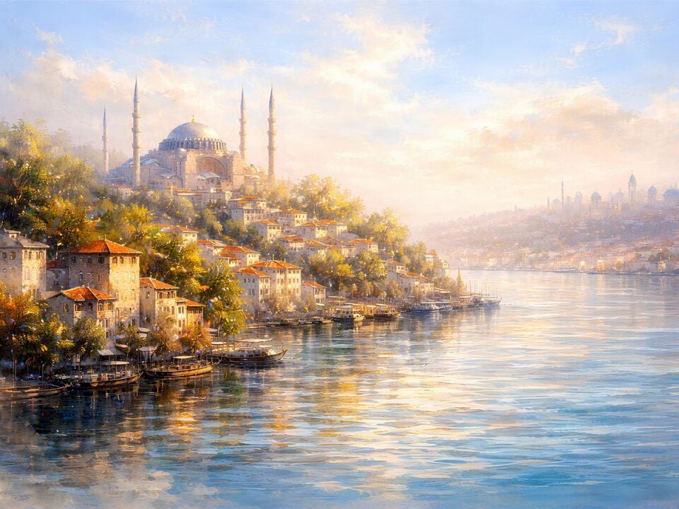 İstanbul Yağlı Boya Tablo Boğaz Manzarası ve Ayasofya Görünümlü