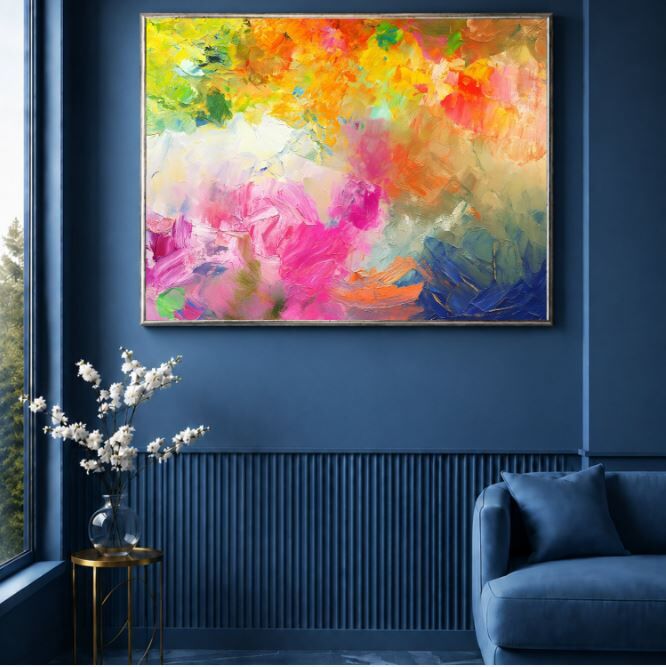 Renkli Soyut Yağlı Boya Tablosu Dokulu Modern Dekoratif Duvar Tablosu