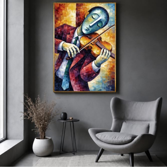Keman Yağlı Boya Tablo Soyut Müzisyen Figürlü Modern Sanat