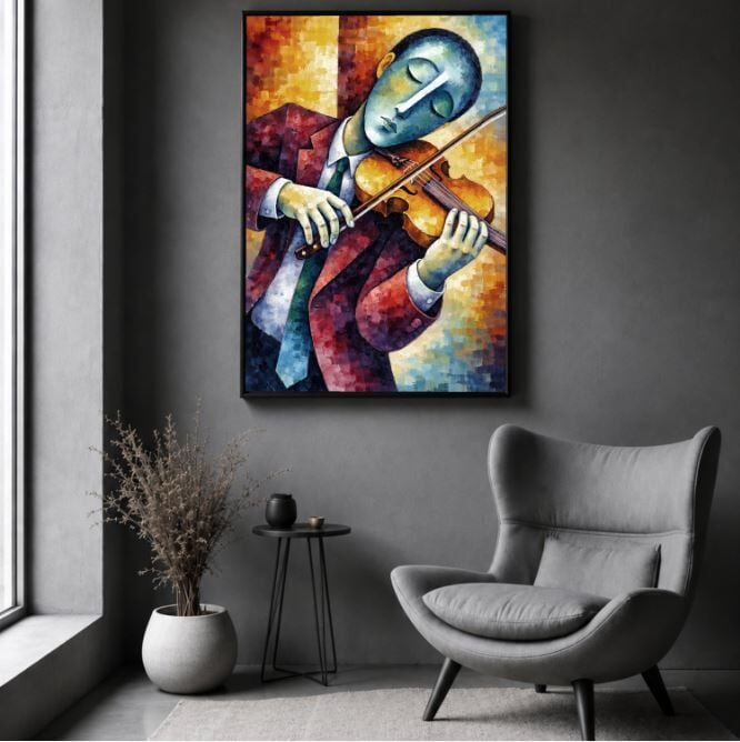 Keman Yağlı Boya Tablo Soyut Müzisyen Figürlü Modern Sanat