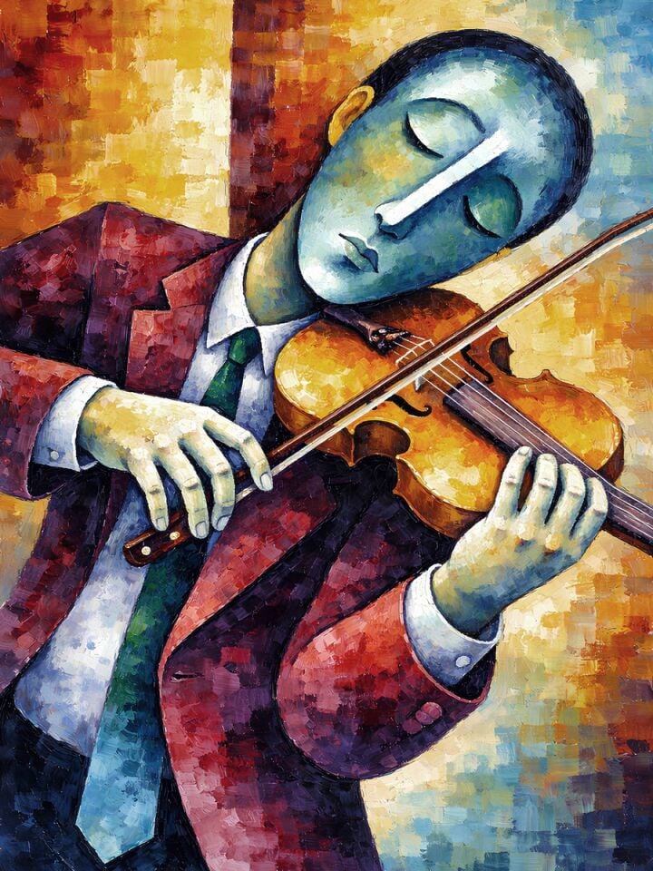 Keman Yağlı Boya Tablo Soyut Müzisyen Figürlü Modern Sanat