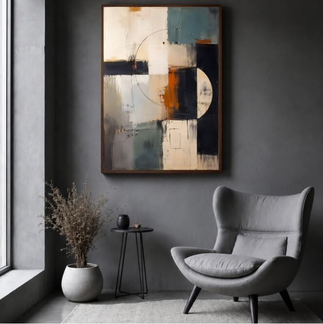 Modern Denge Geometrik Soyut Dokulu Yağlı Boya Tablo