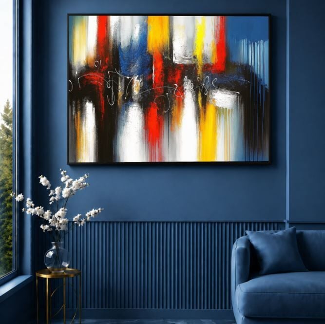 Renkli Soyut Dikey Tablo Dokulu Yağlı Boya Modern Dekoratif Duvar Tablosu