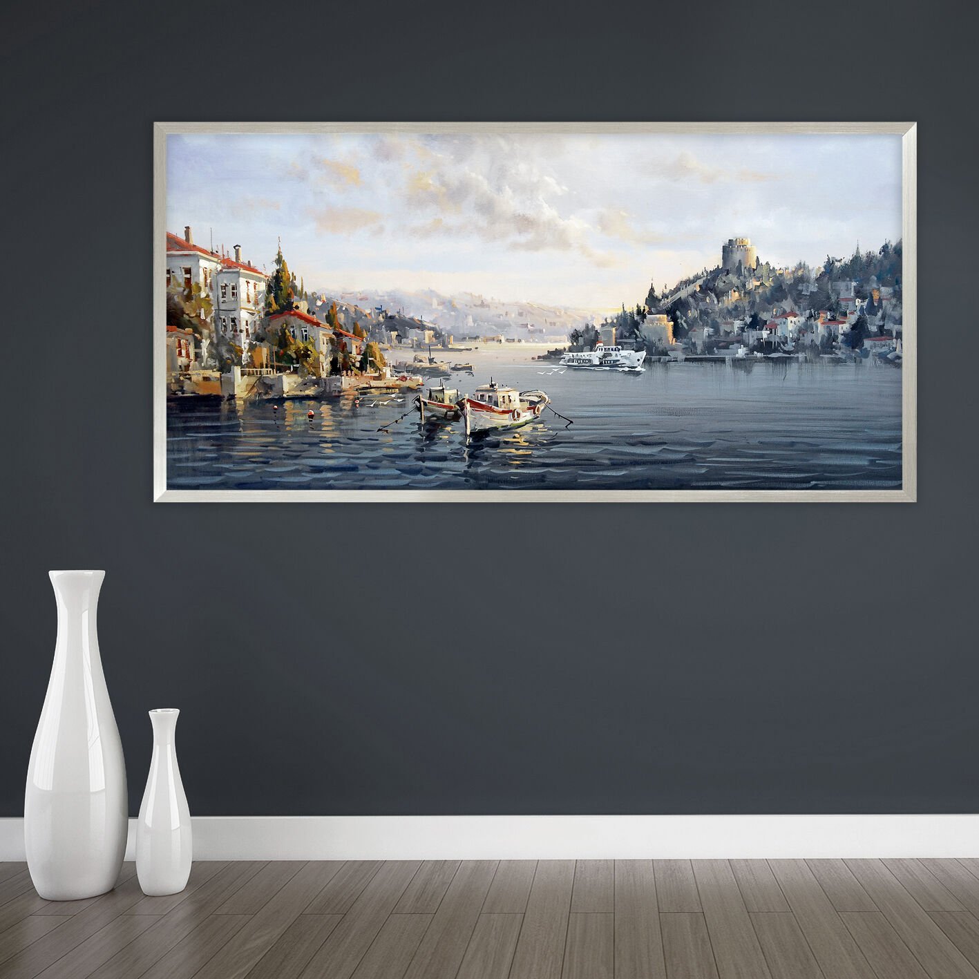 Boğazın Silüeti Manzara Dokulu Yağlıboya Tablo