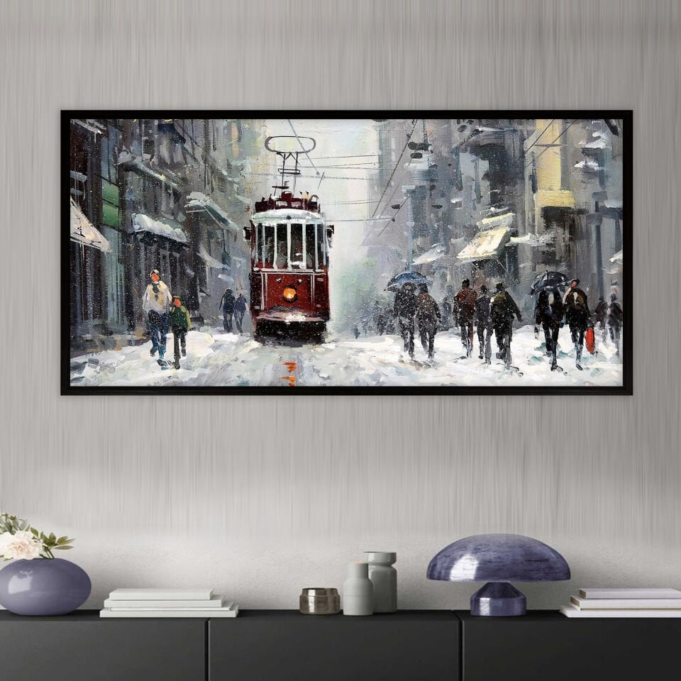 Beyoğlu’nda Kış Manzara Dokulu Yağlıboya Tablo