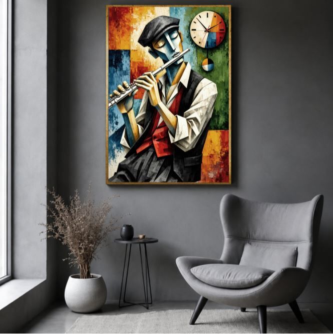 Flüt Yağlı Boya Tablo Soyut Müzisyen Figürlü Modern Sanat