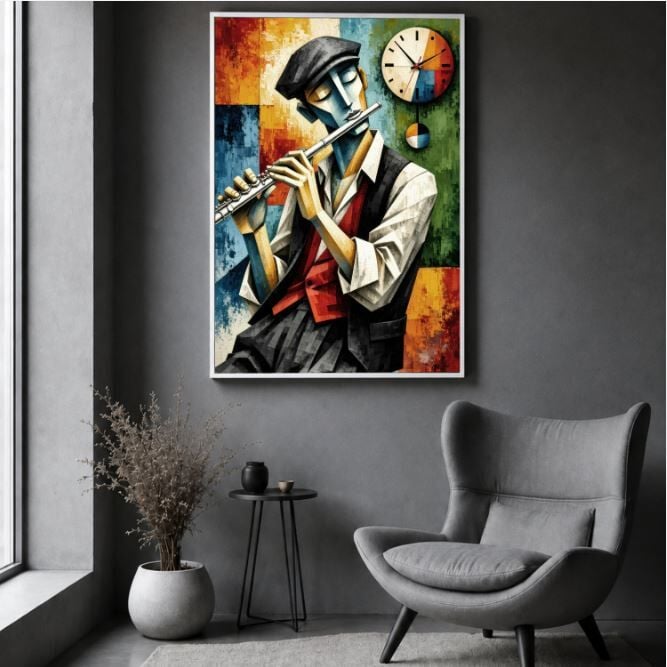 Flüt Yağlı Boya Tablo Soyut Müzisyen Figürlü Modern Sanat