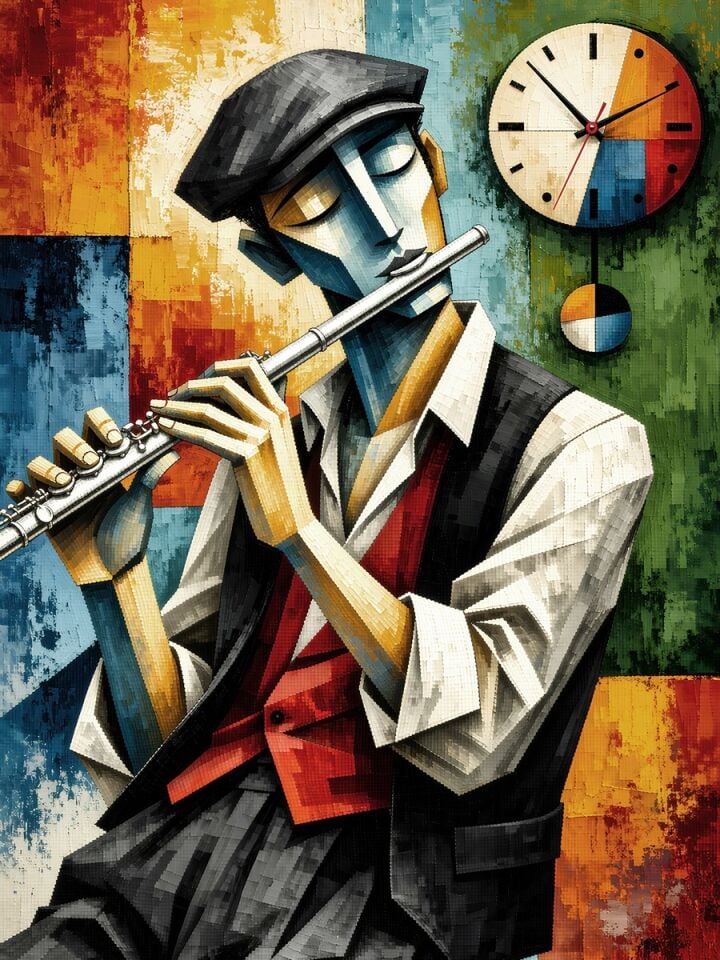 Flüt Yağlı Boya Tablo Soyut Müzisyen Figürlü Modern Sanat