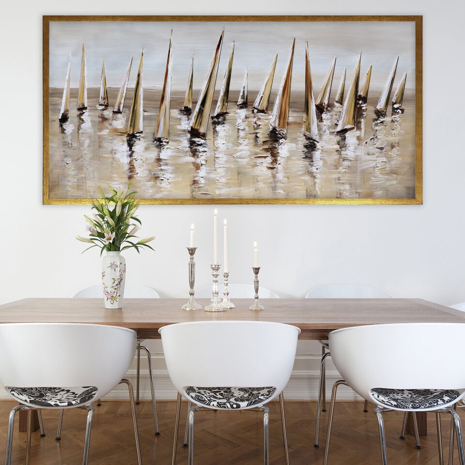 Rüzgârda Yelkenliler Soyut Dokulu Yağlıboya Tablo