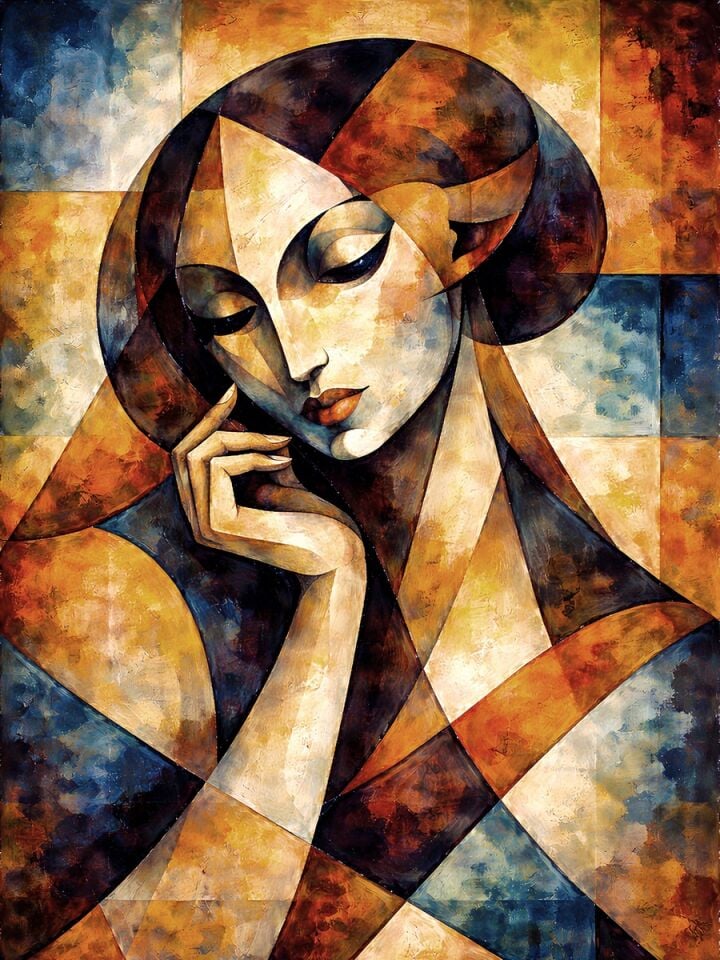Kübist Kadın Yağlı Boya Tablo Soyut Figüratif Modern Sanat
