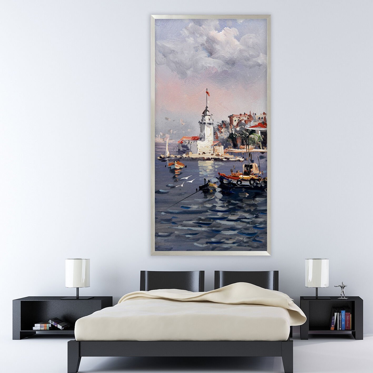 Boğazın Mavisi ve Kız Kulesi Manzara Dokulu Yağlıboya Tablo