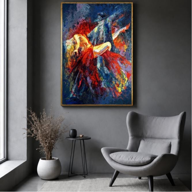 Dans Yağlı Boya Tablo Soyut Tango Çifti Modern Sanat
