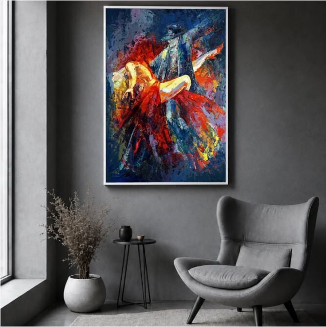 Dans Yağlı Boya Tablo Soyut Tango Çifti Modern Sanat
