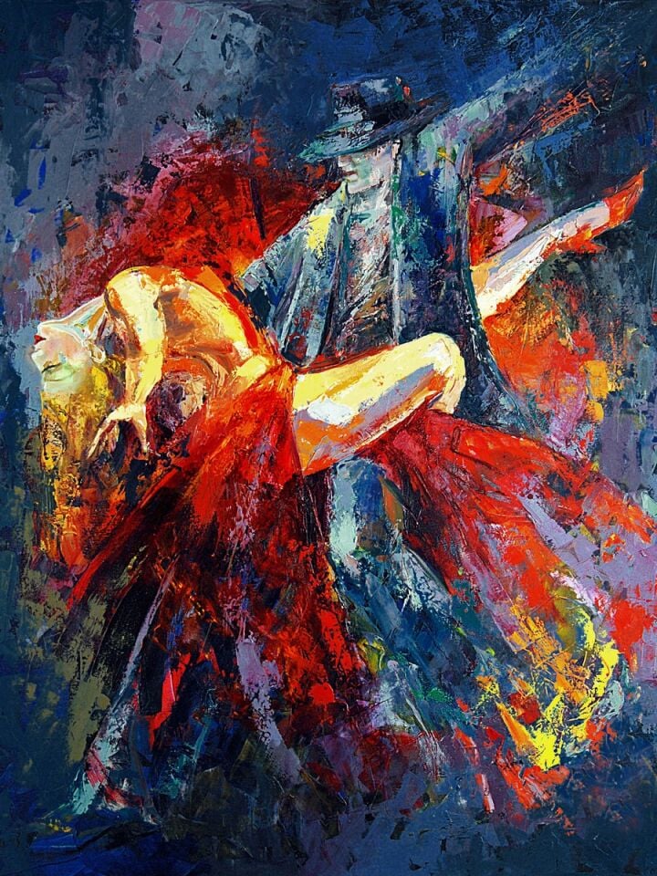 Dans Yağlı Boya Tablo Soyut Tango Çifti Modern Sanat
