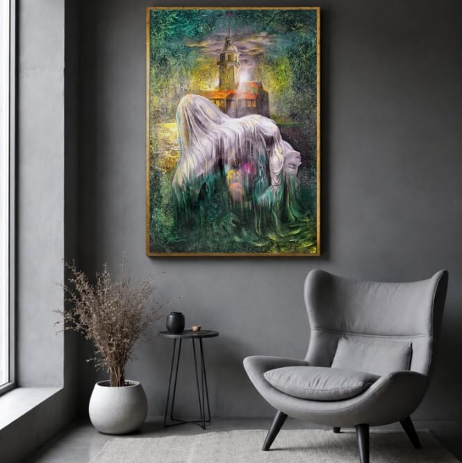 Kız Kulesi Yağlı Boya Tablo Sürreal Figüratif Modern Sanat