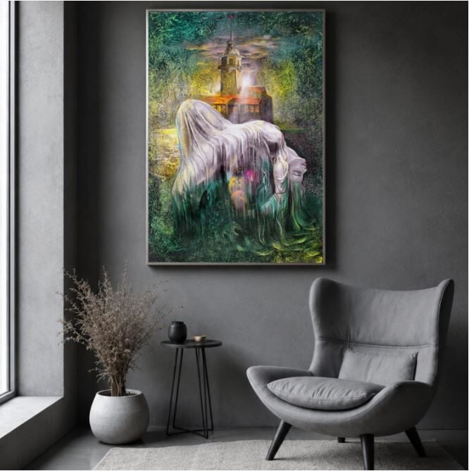 Kız Kulesi Yağlı Boya Tablo Sürreal Figüratif Modern Sanat