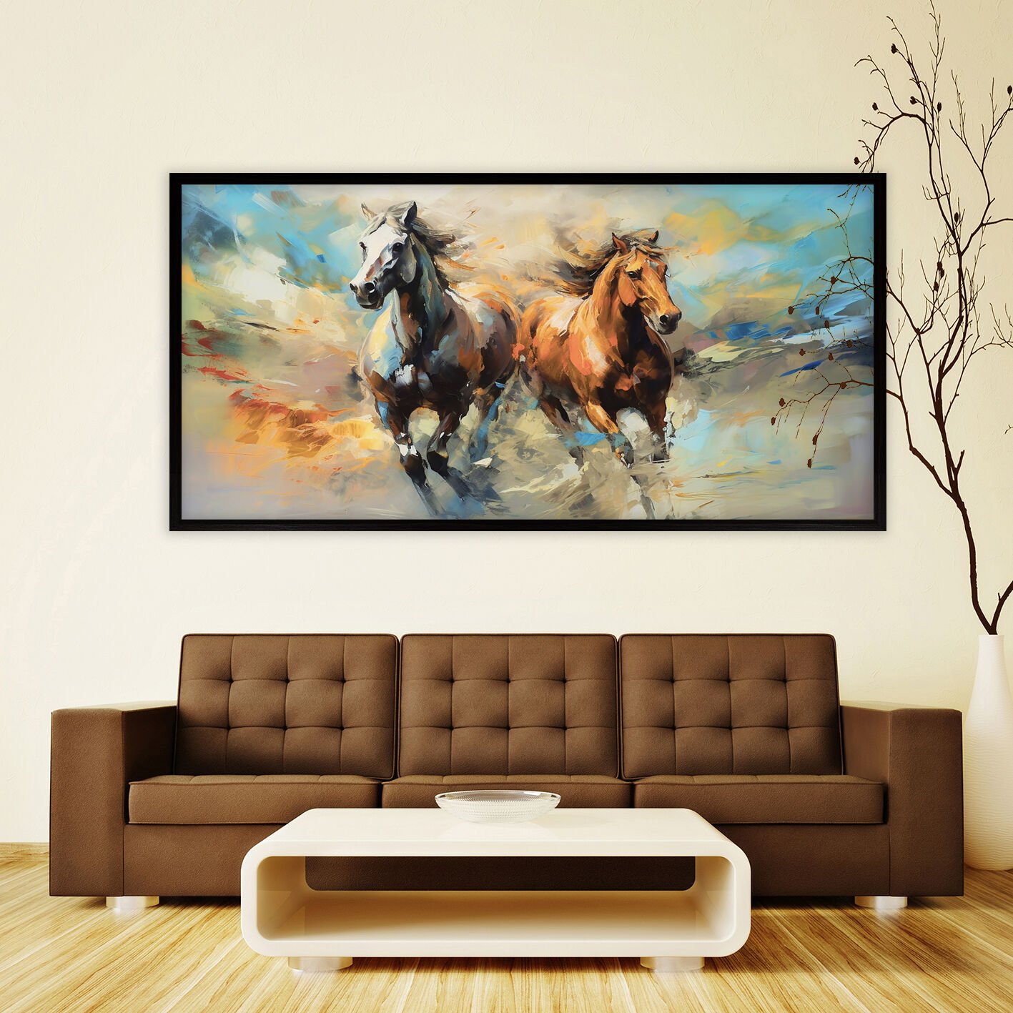 Özgürce Koşan Atlar Dokulu Yağlıboya Tablo