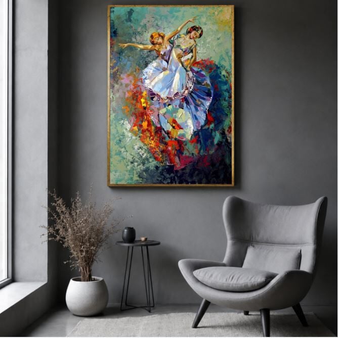 Dans Temalı Yağlı Boya Tablo Modern Figüratif Bale Sanatı
