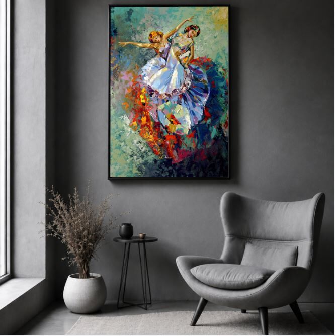 Dans Temalı Yağlı Boya Tablo Modern Figüratif Bale Sanatı