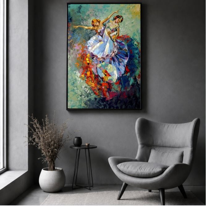 Dans Temalı Yağlı Boya Tablo Modern Figüratif Bale Sanatı