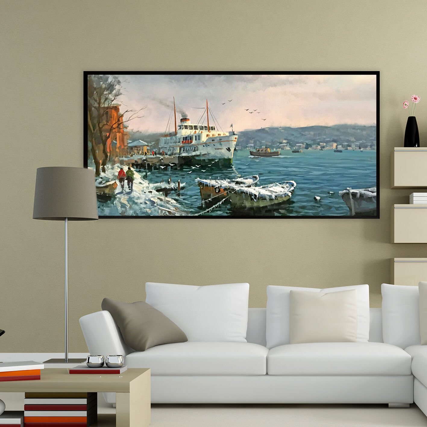 Boğazda Kış Manzara Dokulu Yağlıboya Tablo