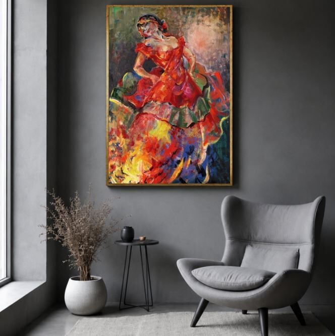 Flamenko Dansçısı Yağlı Boya Tablo Modern Figüratif Sanat