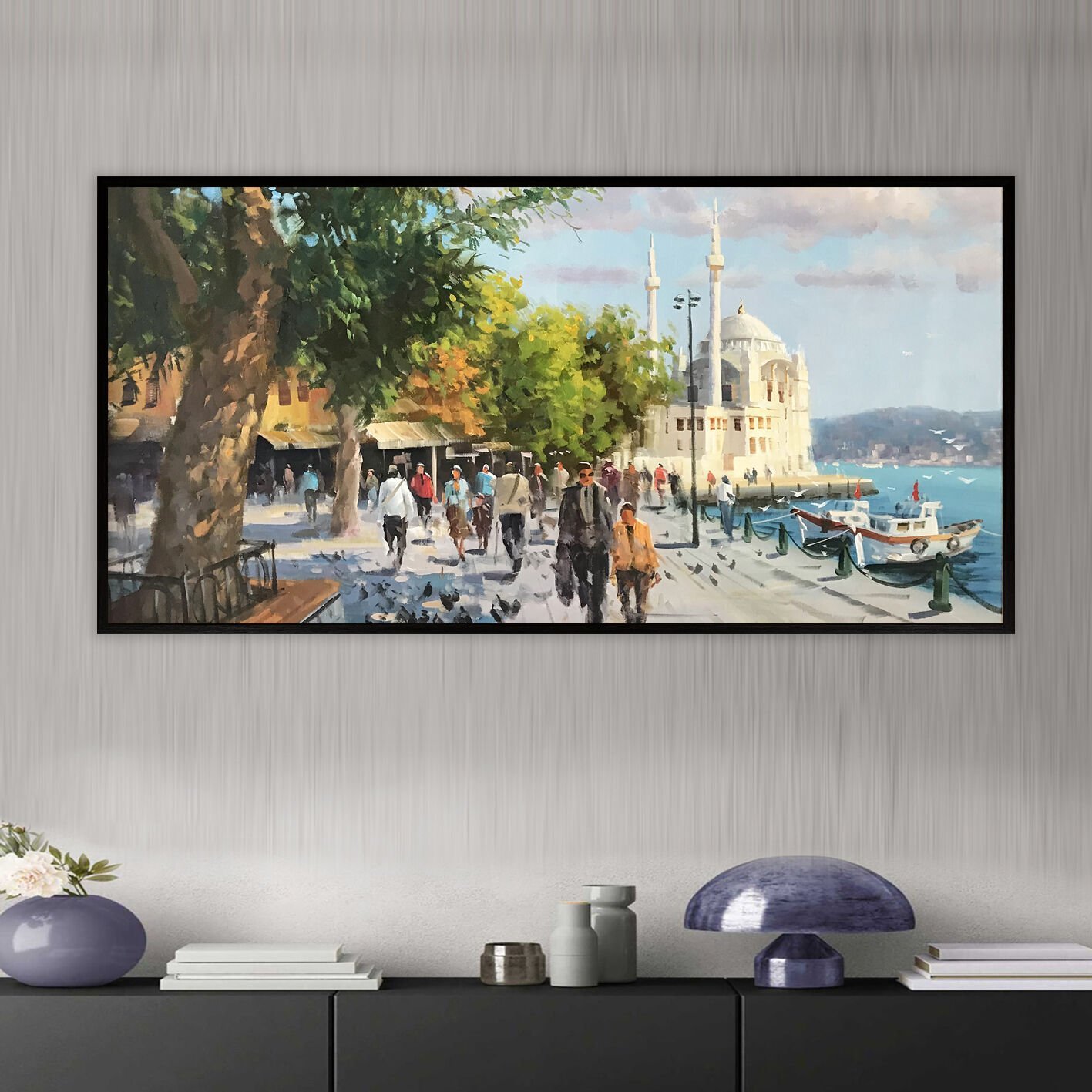 Ortaköy’de Yürüyüş Manzara Dokulu Yağlıboya Tablo