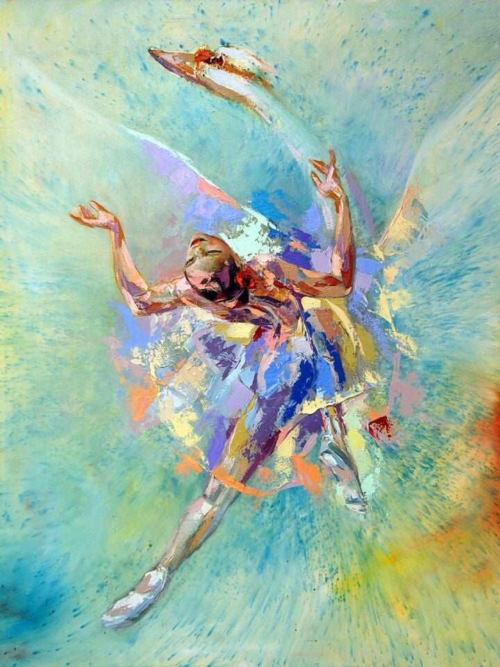 Balerin Yağlı Boya Tablo Modern Figüratif Kuğu Dansı