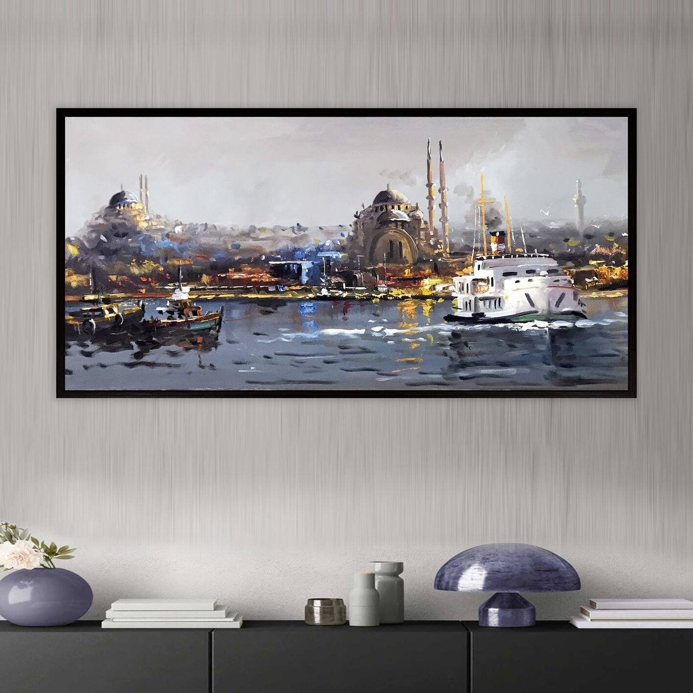 Ortaköy Ufku’nda Vapur Manzara Dokulu Yağlıboya Tablo