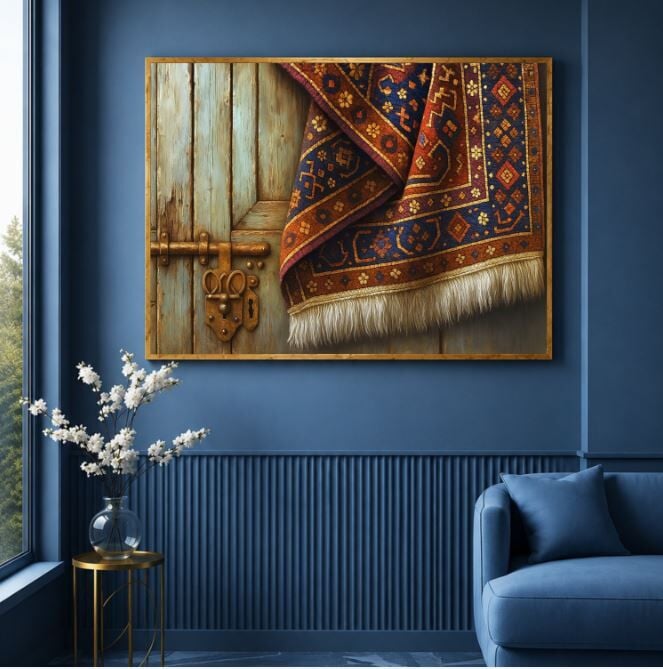 Anadolu Kilim Tablosu Etnik Desenli Rustik Dekoratif Duvar Tablosu