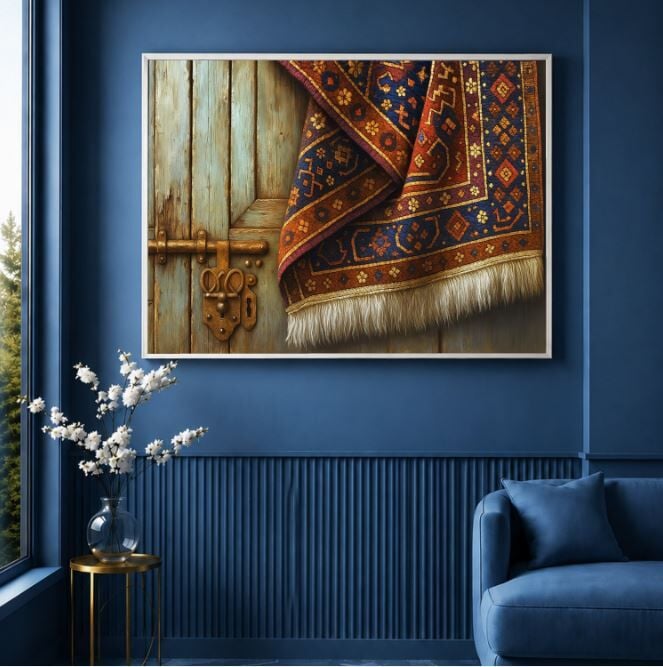 Anadolu Kilim Tablosu Etnik Desenli Rustik Dekoratif Duvar Tablosu