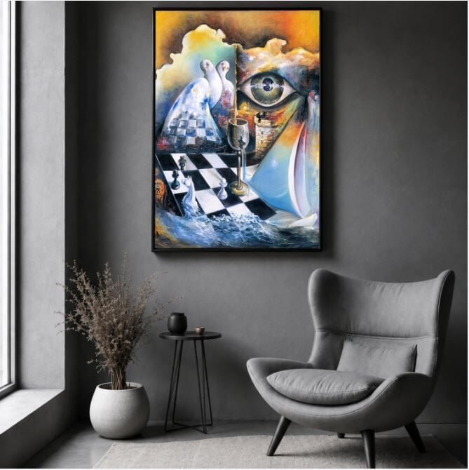 Sürreal Yağlı Boya Tablo Modern Sembolik Sanat Kompozisyonu