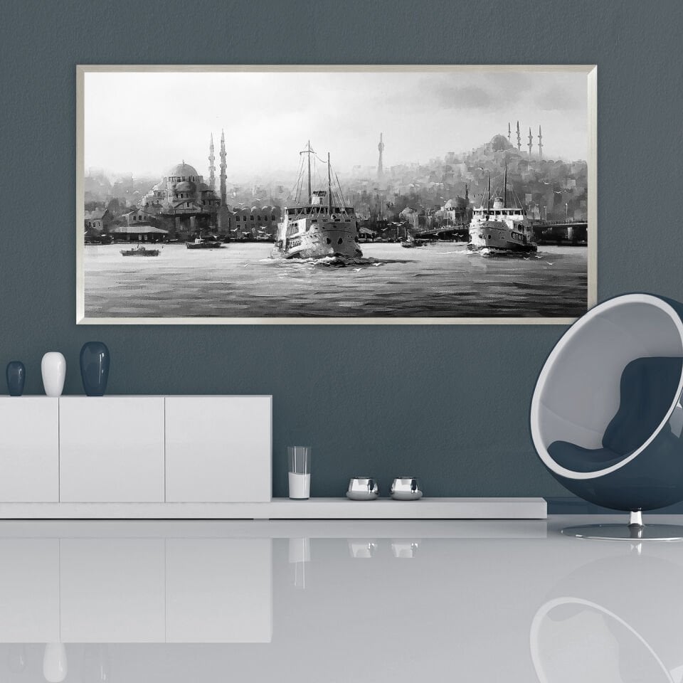 İstanbul Boğazı’nda Ayasofya Manzara Dokulu Yağlıboya Tablo