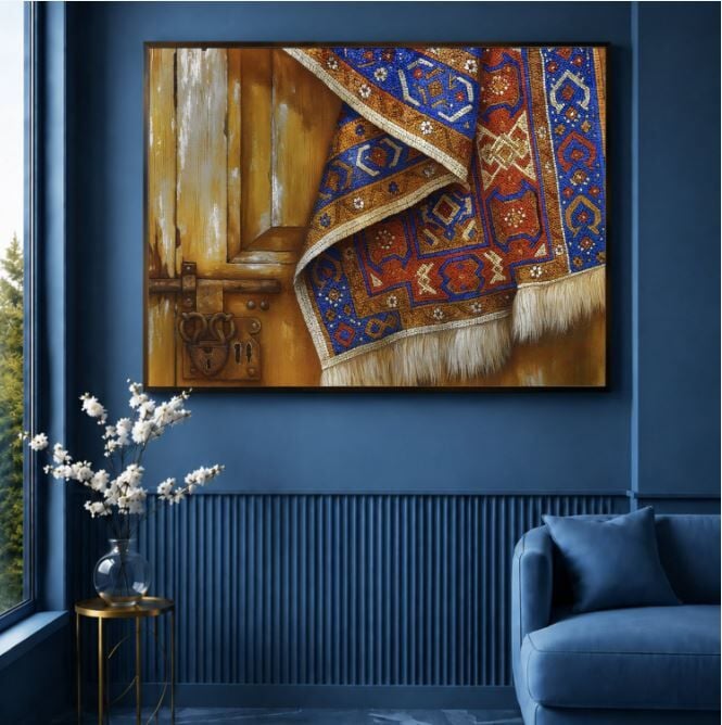 Geleneksel Kilim Tablosu Anadolu Motifli Rustik Dekoratif Duvar Tablosu