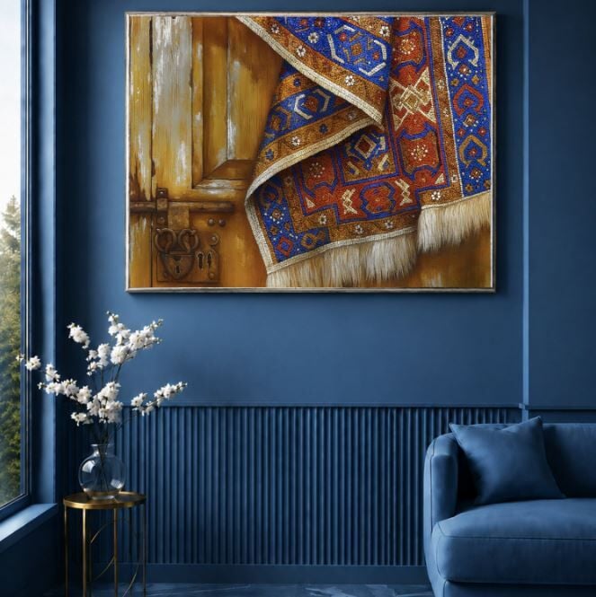 Geleneksel Kilim Tablosu Anadolu Motifli Rustik Dekoratif Duvar Tablosu