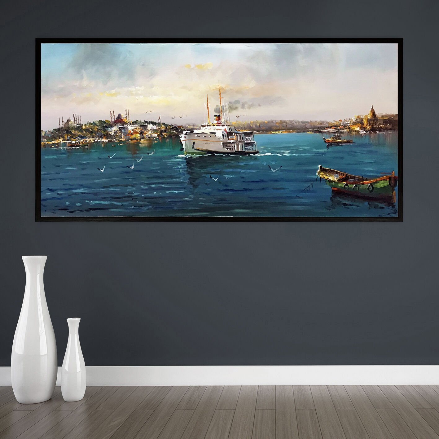 Boğazın Mavi Yolculuğu Manzara Dokulu Yağlıboya Tablo