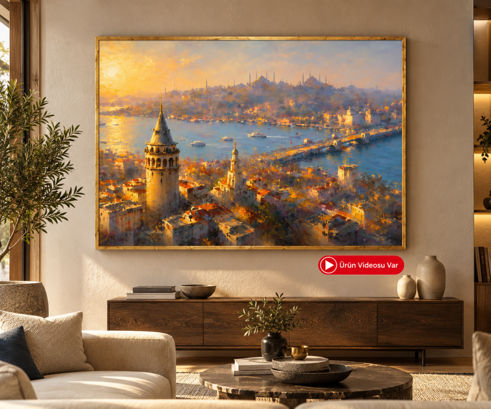 Galata Kulesi İstanbul Manzaralı Dokulu Yağlı Boya Tablo