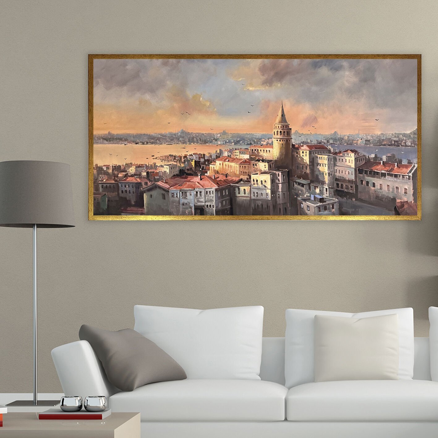 Galata Kulesi ve Tarihin Silueti Dokulu Yağlıboya Tablo