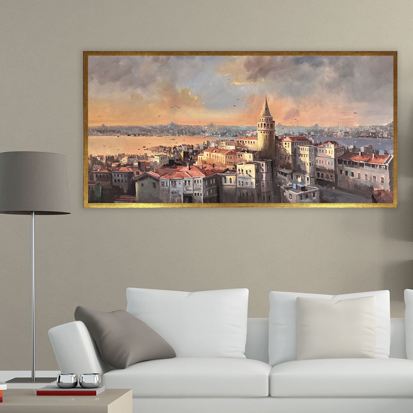 Galata Kulesi ve Tarihin Silueti Dokulu Yağlıboya Tablo