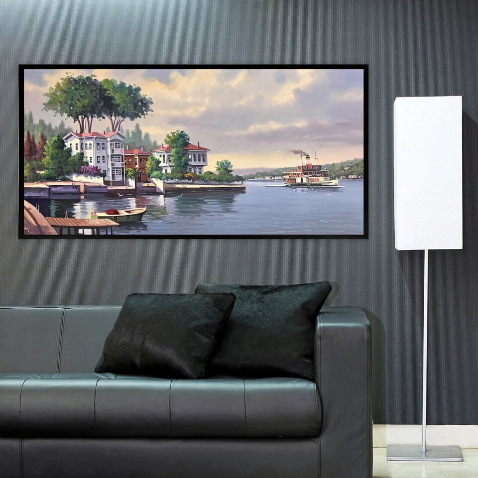 Yalılar Arasında Boğaz Manzarası Dokulu Yağlıboya Tablo