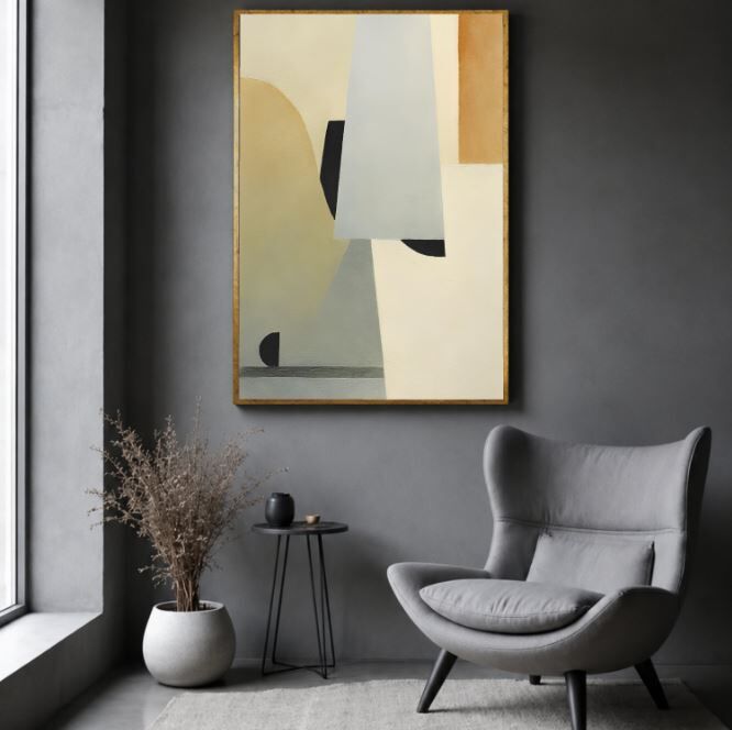 Geometrik Soyut Tablo Bej Minimalist Modern Duvar Tablosu