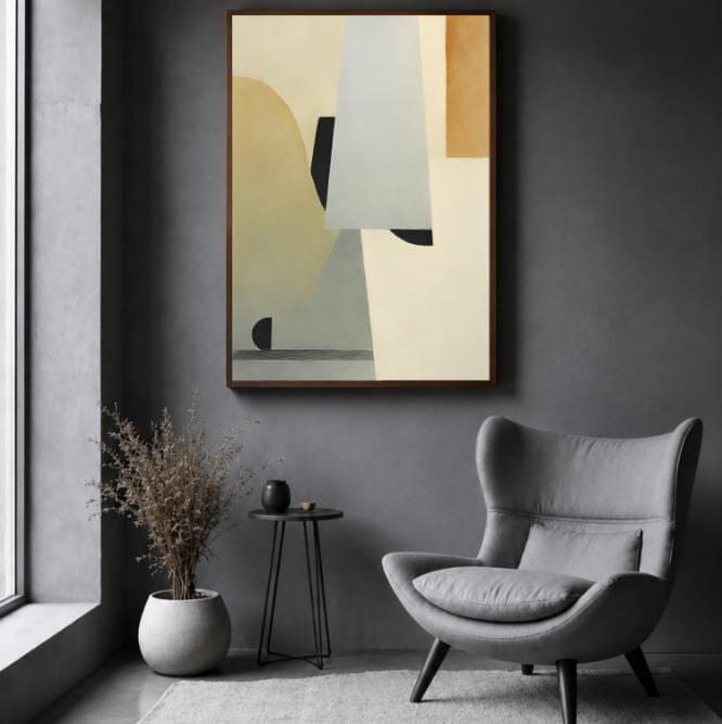 Geometrik Soyut Tablo Bej Minimalist Modern Duvar Tablosu