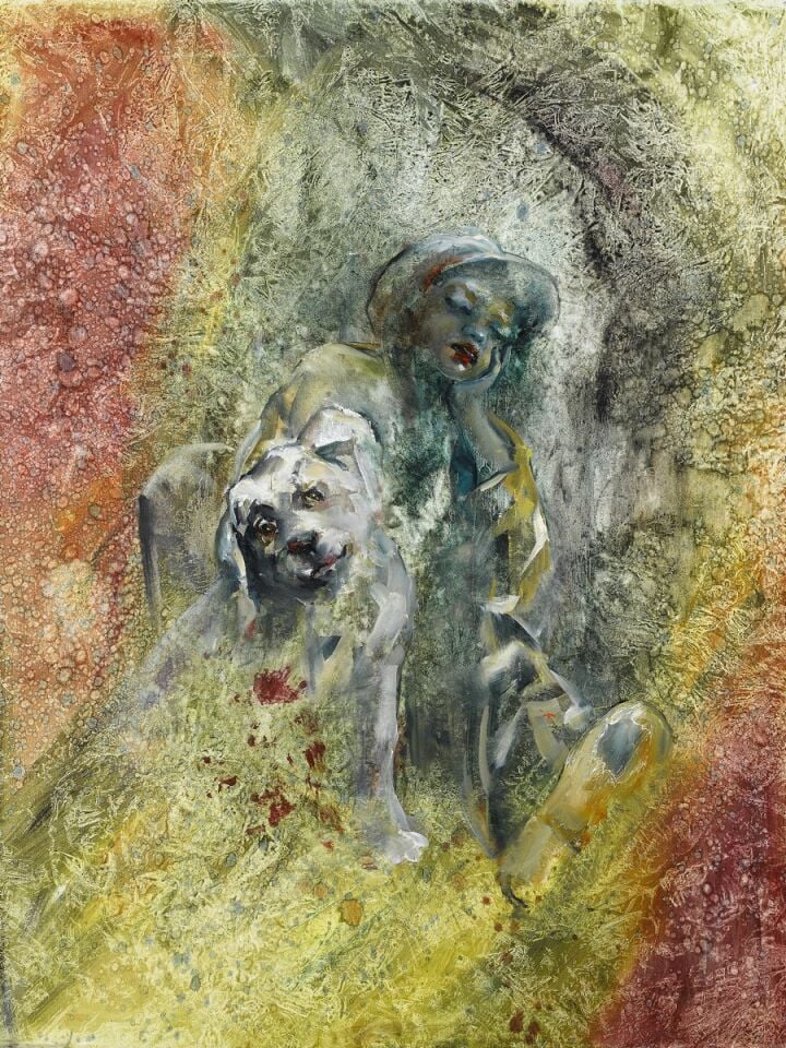 Soyut Figüratif Yağlı Boya Tablo Çocuk ve Beyaz Köpek