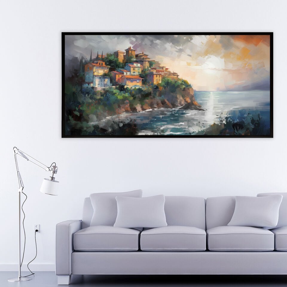 Uzak Şehir İzleri Manzara Dokulu Yağlıboya Tablo