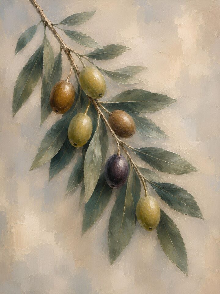 Zeytin Dalı Dokulu Yağlı Boya Tablo – Doğal Tonlar