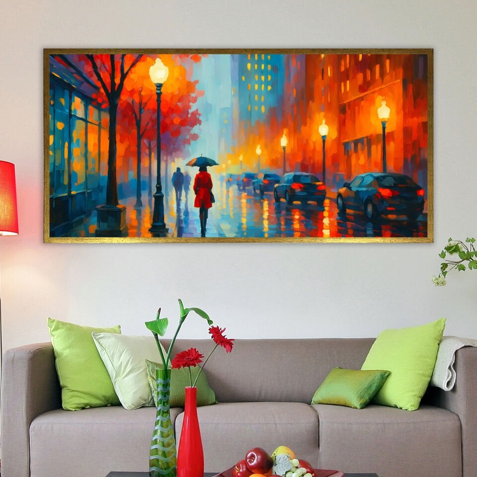 Yağmurda Yalnızlık Manzara Dokulu Yağlıboya Tablo