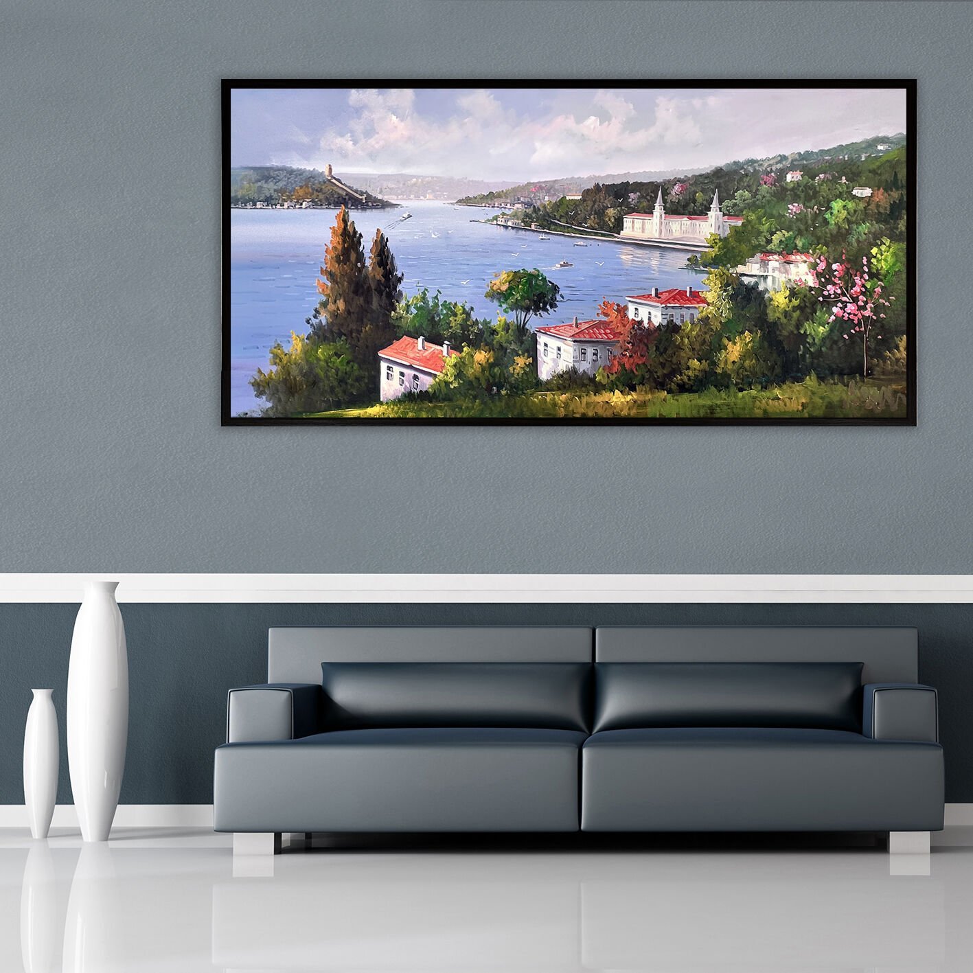 Mavi Sessizlik Manzara Dokulu Yağlıboya Tablo